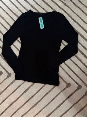 Staccato Black Ribbed V-Neck Long Sleeve Top